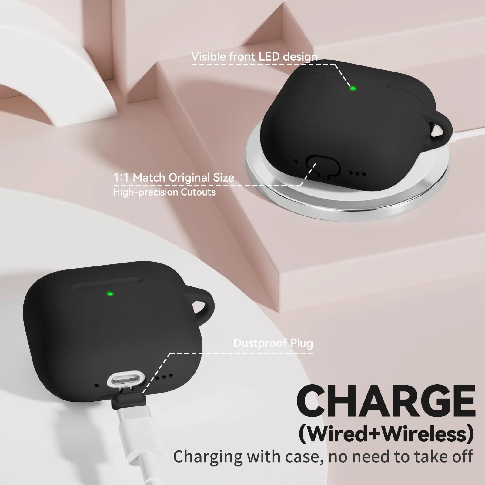 AirPods 4 케이스 소프트 실리콘 드롭 보호 Airpods 4 세대 2024 용 스크래치 방지 케이스 커버 (클리너 키트 키 체인 포함)