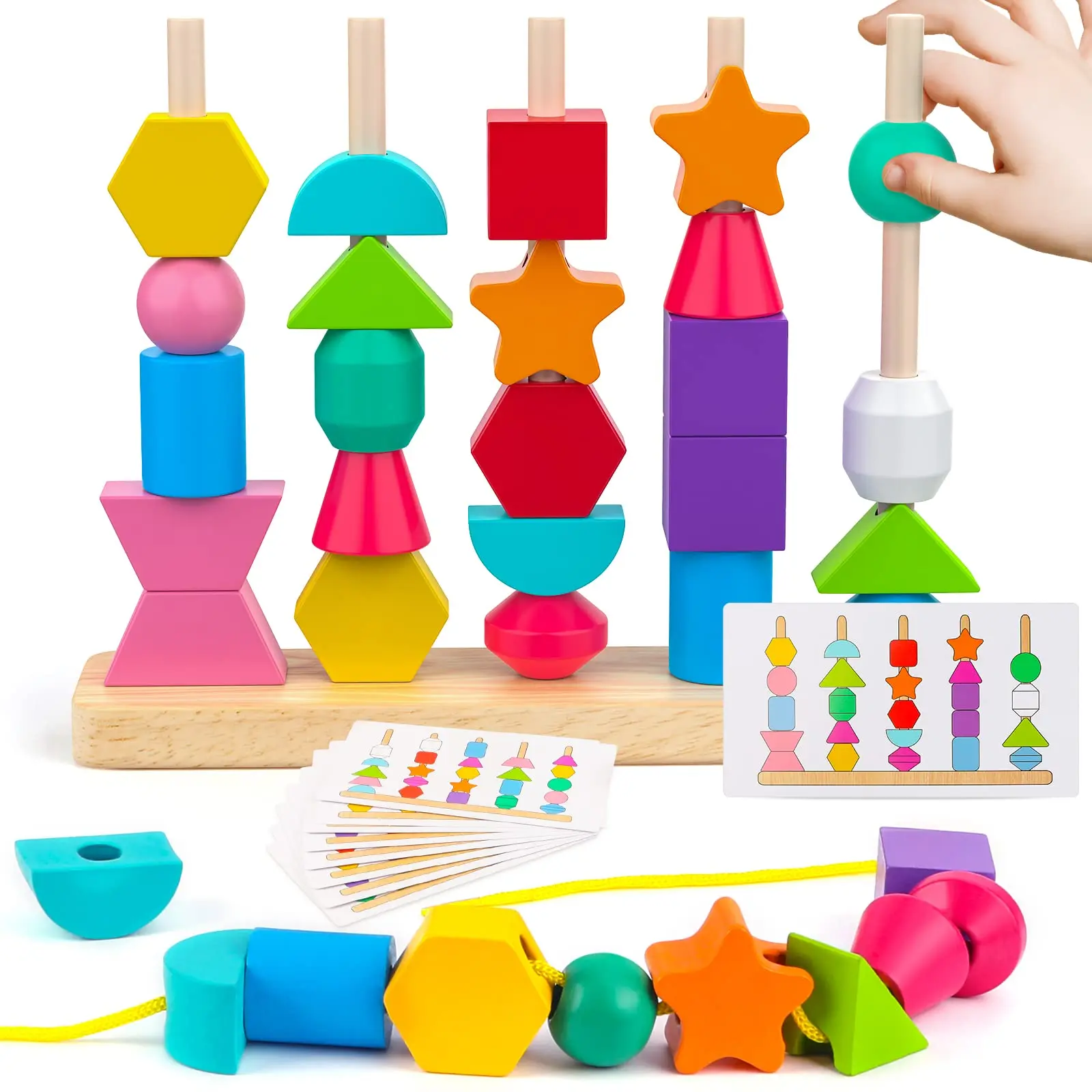 Juguete Montessori de madera, bloques de apilamiento de colores y formas, juego educativo a juego, laberinto de alambre con cuentas para niños pequeños, juguete de Aprendizaje Temprano