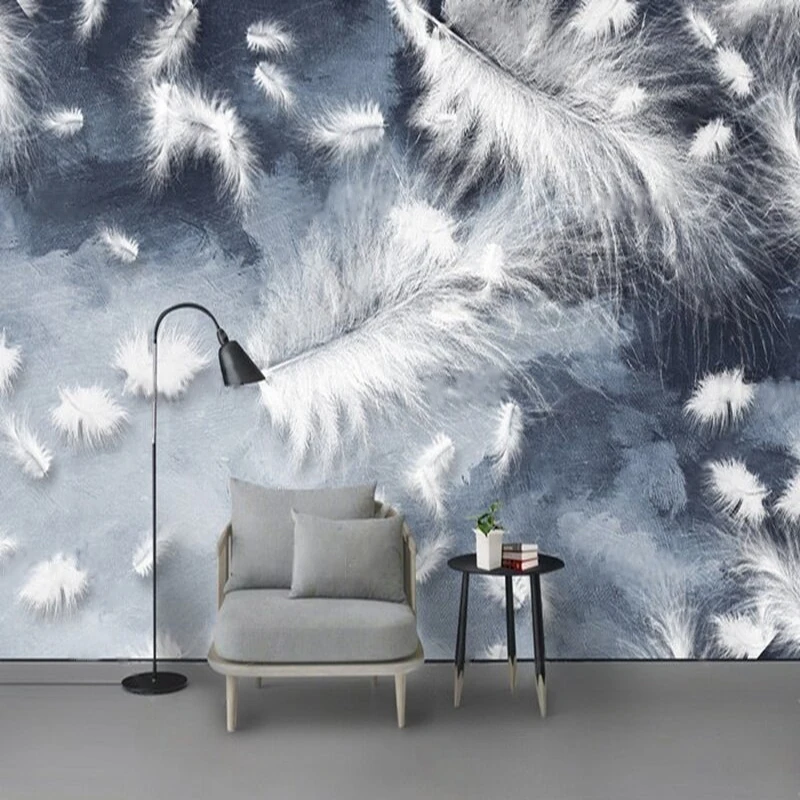Modern Dark Blue Exquisite Painted Feather Abstract Art Fashionable And Romantic European Country And Rural Landscape Style