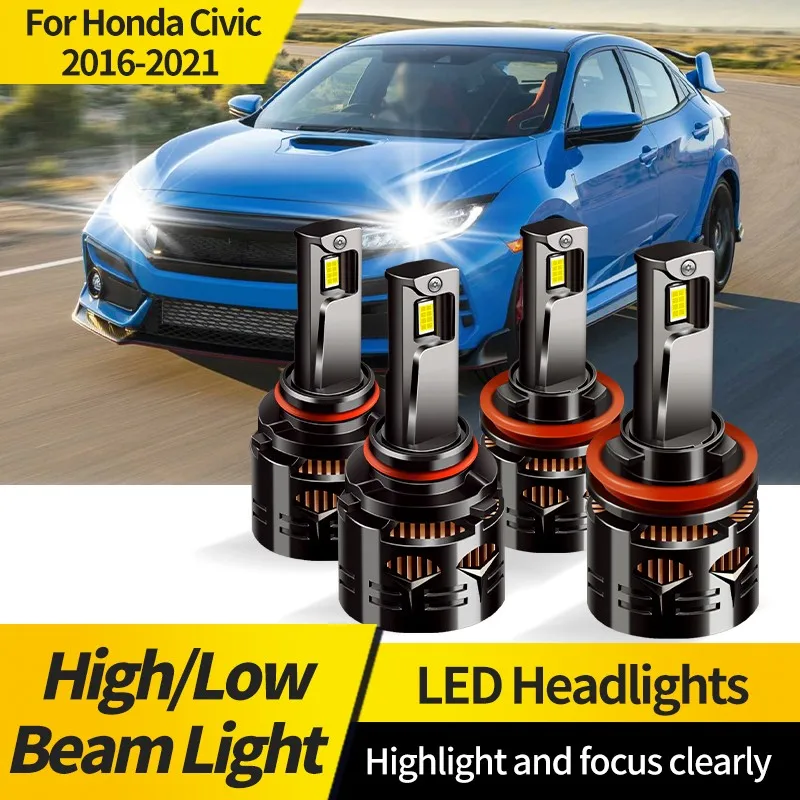 

2PCS 9005 LED Headlight Lamp HB3 For Honda Civic 2016 2017 2018-2021 H11 High/Low Beam Bulb Front Light Super Bright 6000K White