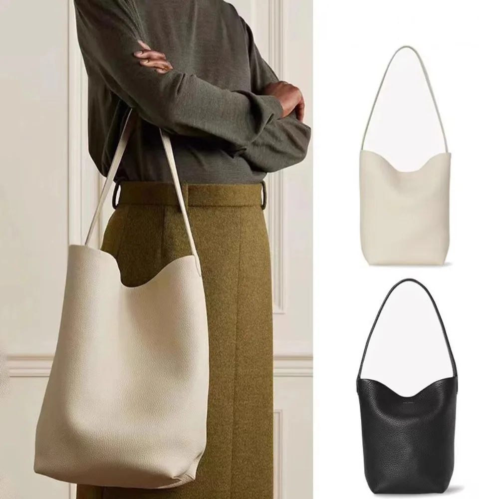 

2025 sac fourre-tout seau de niche haut de gamme : grande capacité, Y2K cuir véritable,sac à bandoulière minimaliste à la mode