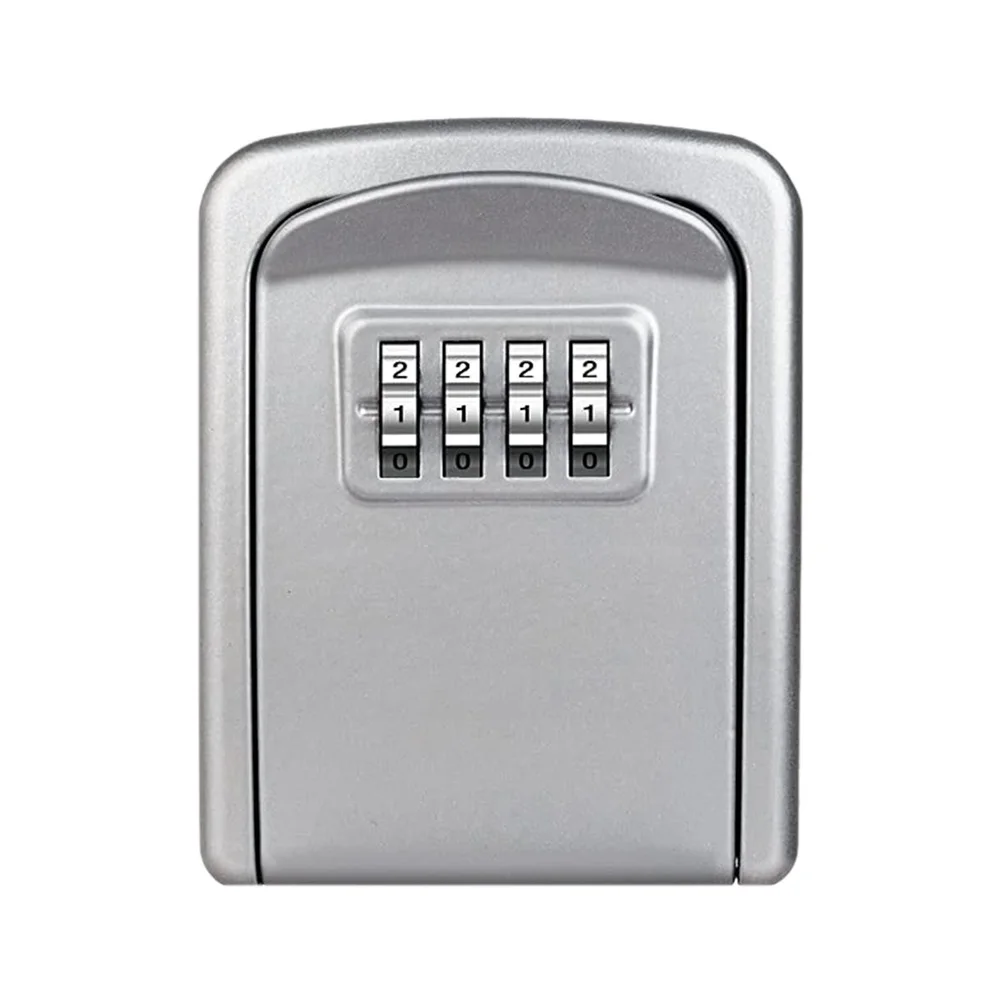 Key Lock Box Wall Mounted 4 Digit Combination Lock Box for House Key Weatherproof Security Key Storage Lock Box Silver