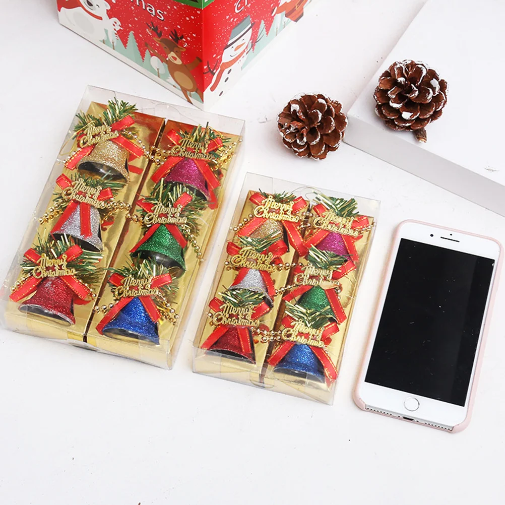 

6Pcs Christmas Tree Ornament Wind Chime Pendant Colorful Glitter Mini Small Bell Stars Balls Hanging Decoration Holiday Wedding