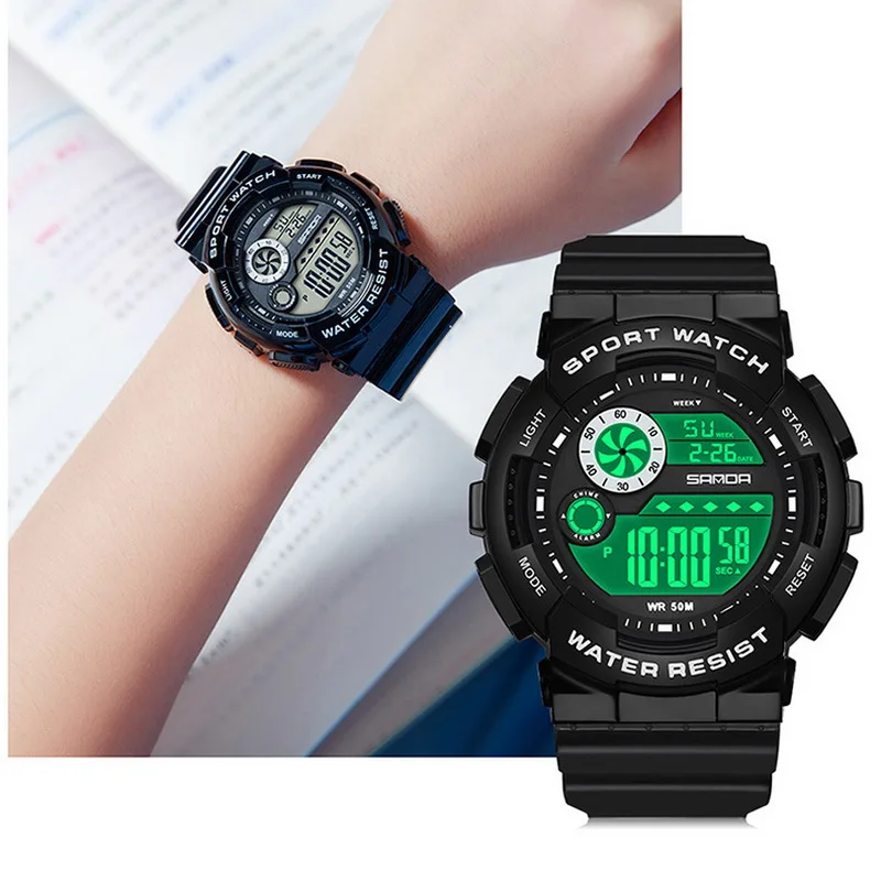 ساعة يد رقمية للشباب للجنسين مقاومة للماء وإلكترونية مضيئة مع منبه لحارس الوقت وعرض التاريخ والأسبوع للرياضة وS #3