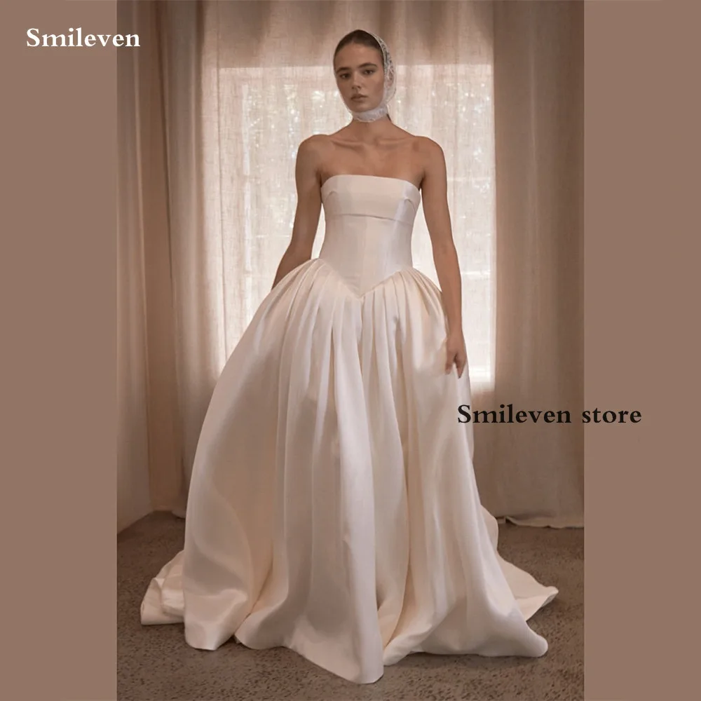 

Smileven Soft Satin Wedding Dresses Strapless Modern Bride Dress Vestido de novia Sleeveless Wedding Gowns Customized 2026