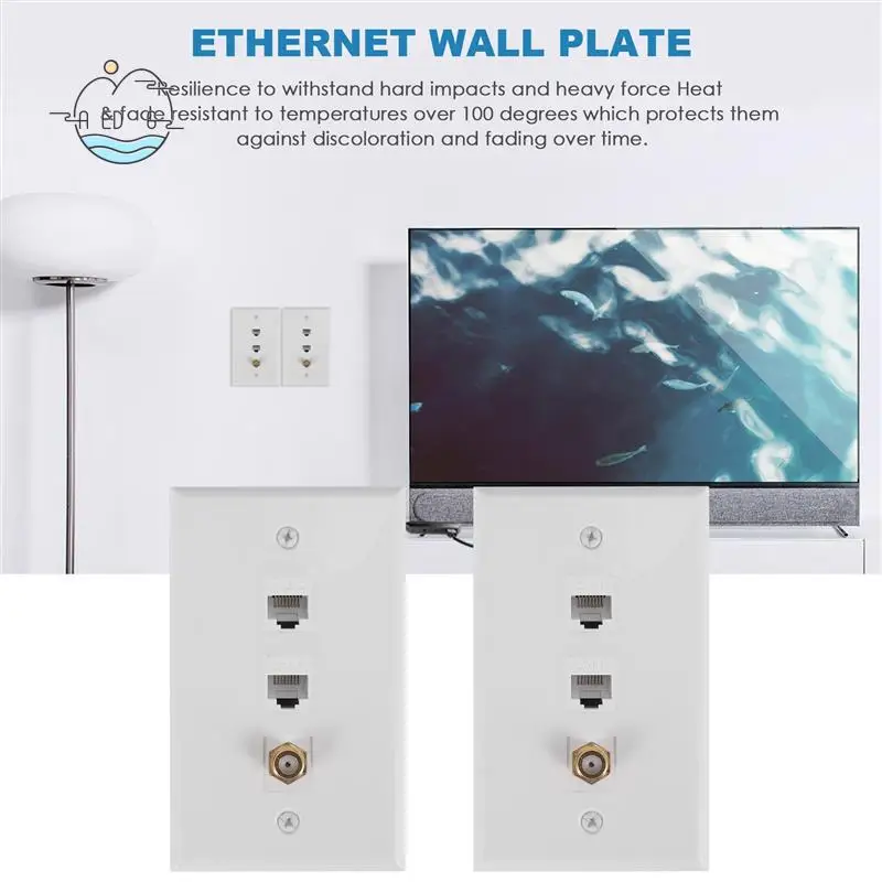 AED6-Ethernet Coax Wall Plate,2 Port Cat6 RJ45 Keystone And 1 Port F Type Connector Coax Keystone Female To Female Wall Plate