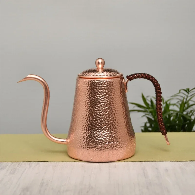 500ml Pure Copper Tea Pot, Single-Layer Thickened, Small Mouth, Chinese Retro Style, Hand-Hammered, Hand-Brewed Coffee Pot, Gift