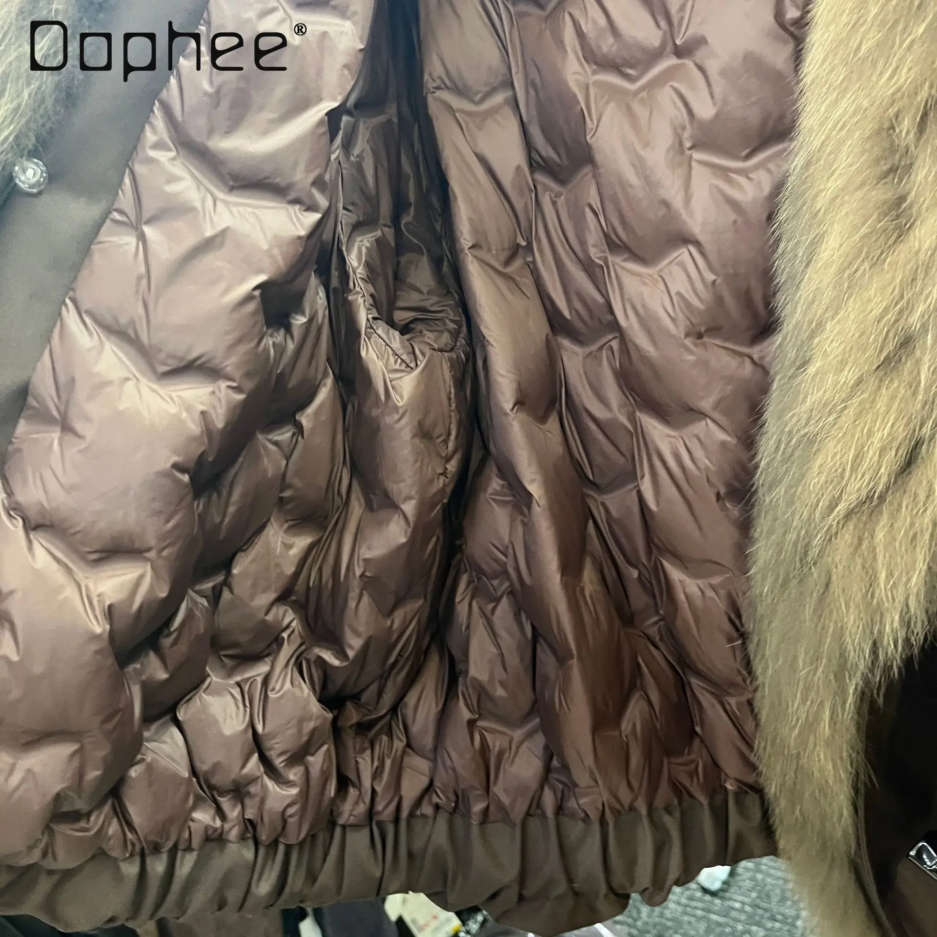 2025 Otoño Invierno nuevo abrigo de piel de zorro de gama alta mujer estilo coreano elegante moda cuello azul marino Parka corta gruesa abrigo femenino