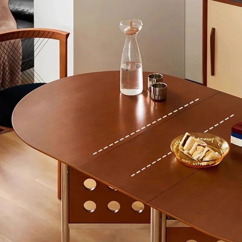 Home 304 Stainless Steel Solid Wood Folding Retractable Oval Dining Table Portable Corner Tables Dining Room Furniture Round