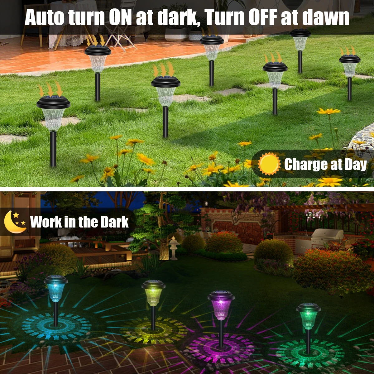 Lampu jalur surya lampu taman tenaga surya 12 pak tahan air luar ruangan lampu rumput tenaga surya On/Off LED otomatis untuk jalur luar ruangan