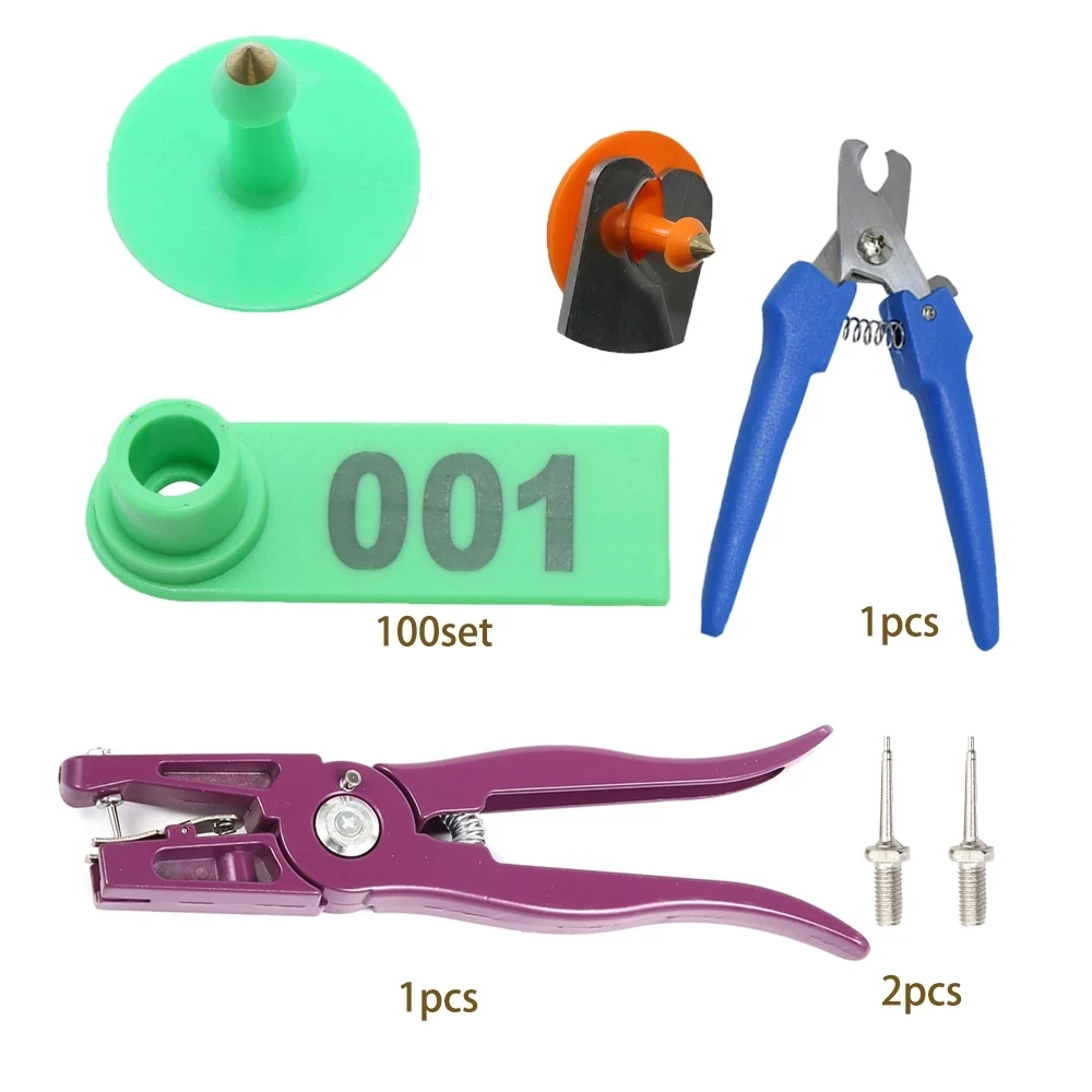 100Pc Goat Ear Tag Card Sheep Pig Ear Marker Card 2 Ear Tag Pliers Needle Clip Animal Identification Kit Tagger Livestock