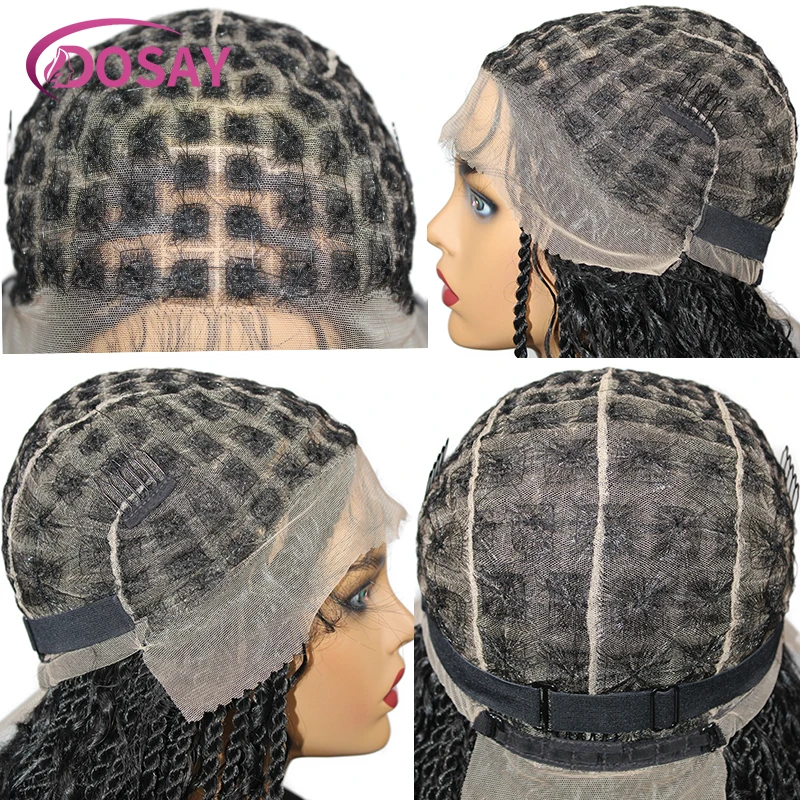 Boho Box Braided Wigs for Black Women Synthetic Senegalese Twist Box Braids wig Knotless Full Lace Front Wig Curly Braided Wigs