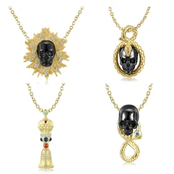 925 Sterling Silver Black Gold Plated Skeleton Egyptian Snake Pendant Chain Necklace for Girl Women Jewelry