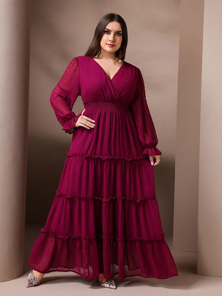 Toleen feminino plus size maxi vestido elegante lanterna com decote em v rosa vermelho bolo vestido luxuoso feminino festa de casamento vestido de dama de honra