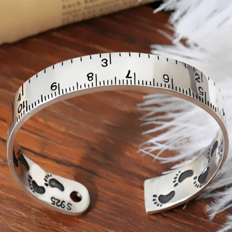 100% Solid 925 Sterling Silver Metal Bracelet for Women Men Vintage Handmade Simple Numbers Bracelet Birthday Gift S-B451