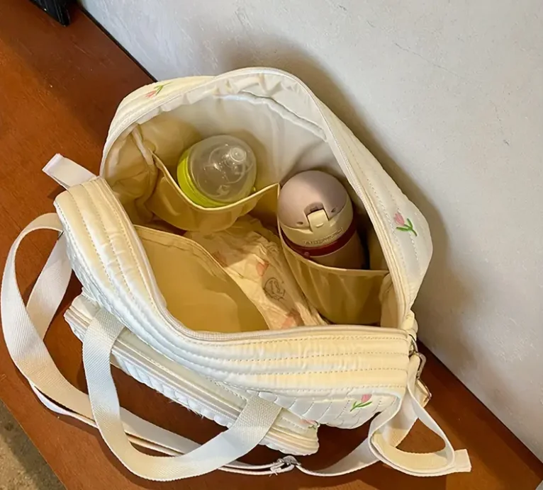 حقيبة حفاضات مطرزة على شكل دب وتوليب أنيقة من النايلون مع مشبك لعربة الأطفال لأساسيات السفر للشباب #4