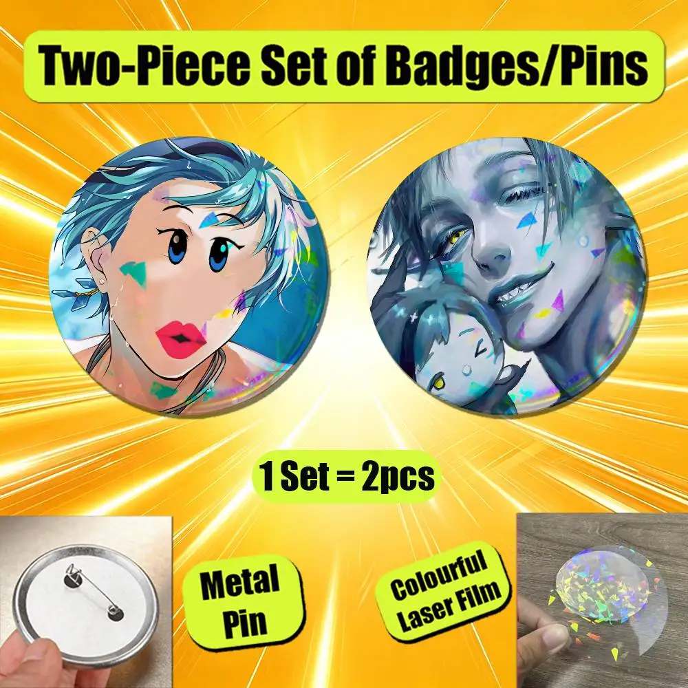 Pin Insignia 2 Pcs Set Round Button Emblem Laser Film Hats 58mm Custom For Twisted Wonderland Floyd Leech Azul Ashengrotto Badge