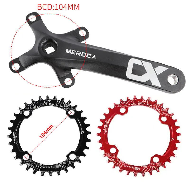 MEROCA MTB Bike Crankset 170MM 32/34/36/38/40/42T Plate Crank Chainwheel Bicycles Square Hole Chainwheel Crankset Parts 104BCD