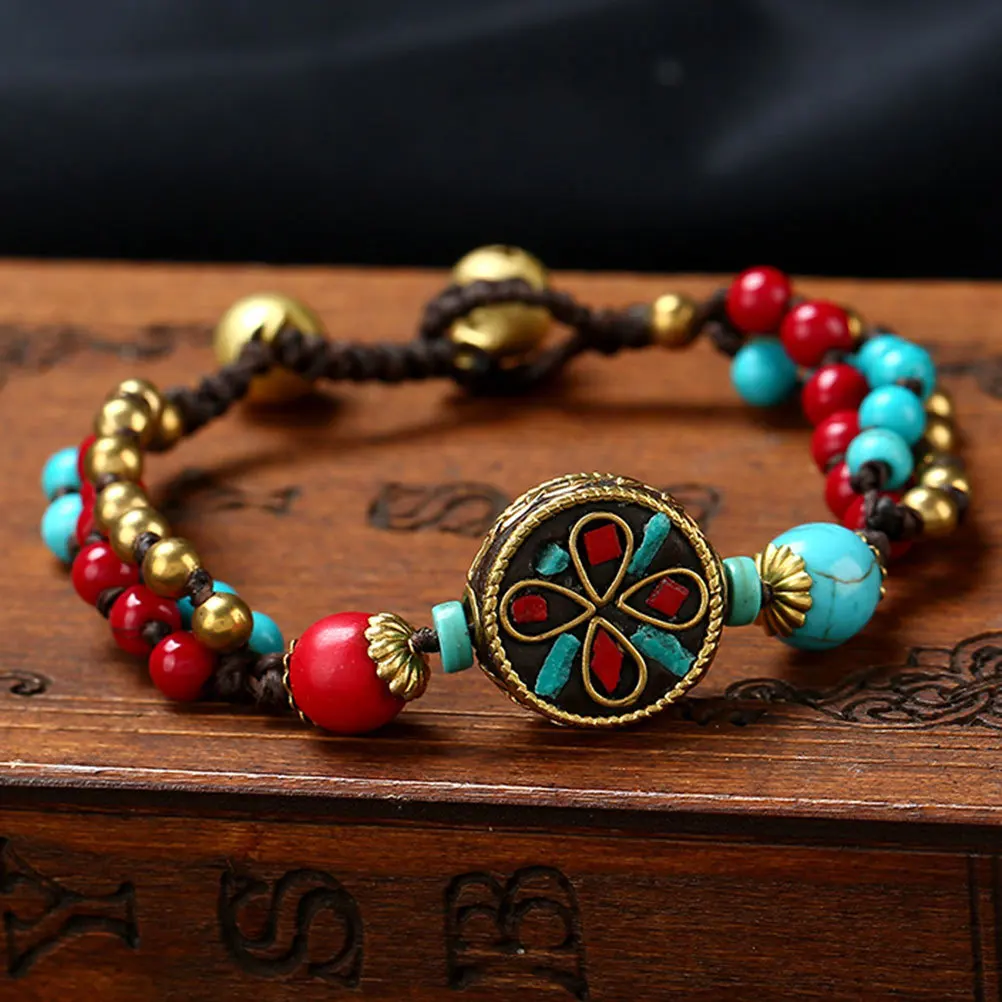 

1Pcs Ethnic Braided Bracelet Chinese Style Hand-Woven Cartoon Pendant Bright Color Fine Workmanship Gift Hand-Woven Hand Chain