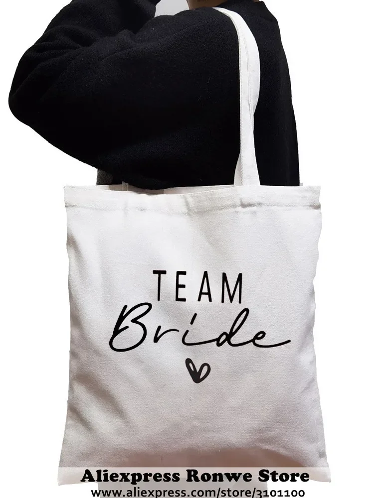 Bride Team Large-capacity Women Shopping Canvas Tote Bag Girl Female Lady Wedding Party borse a tracolla ecologiche riutilizzabili, Drop Ship