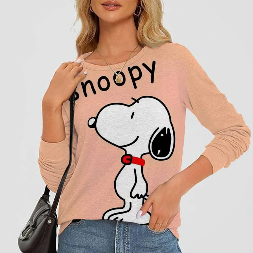 Nowy nadruk Snoopy Cartoon T Shirt kobiety estetyczny najlepsi przyjaciele graficzna koszulka Streetwear koszulka z długim rękawem topy damskie