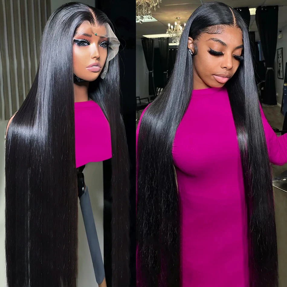 180 Density 13x6 HD Transparent Straight Lace Frontal Human Hair Wig 30 Inch 13x4 Lace Front Wig Preplucked For Black Women