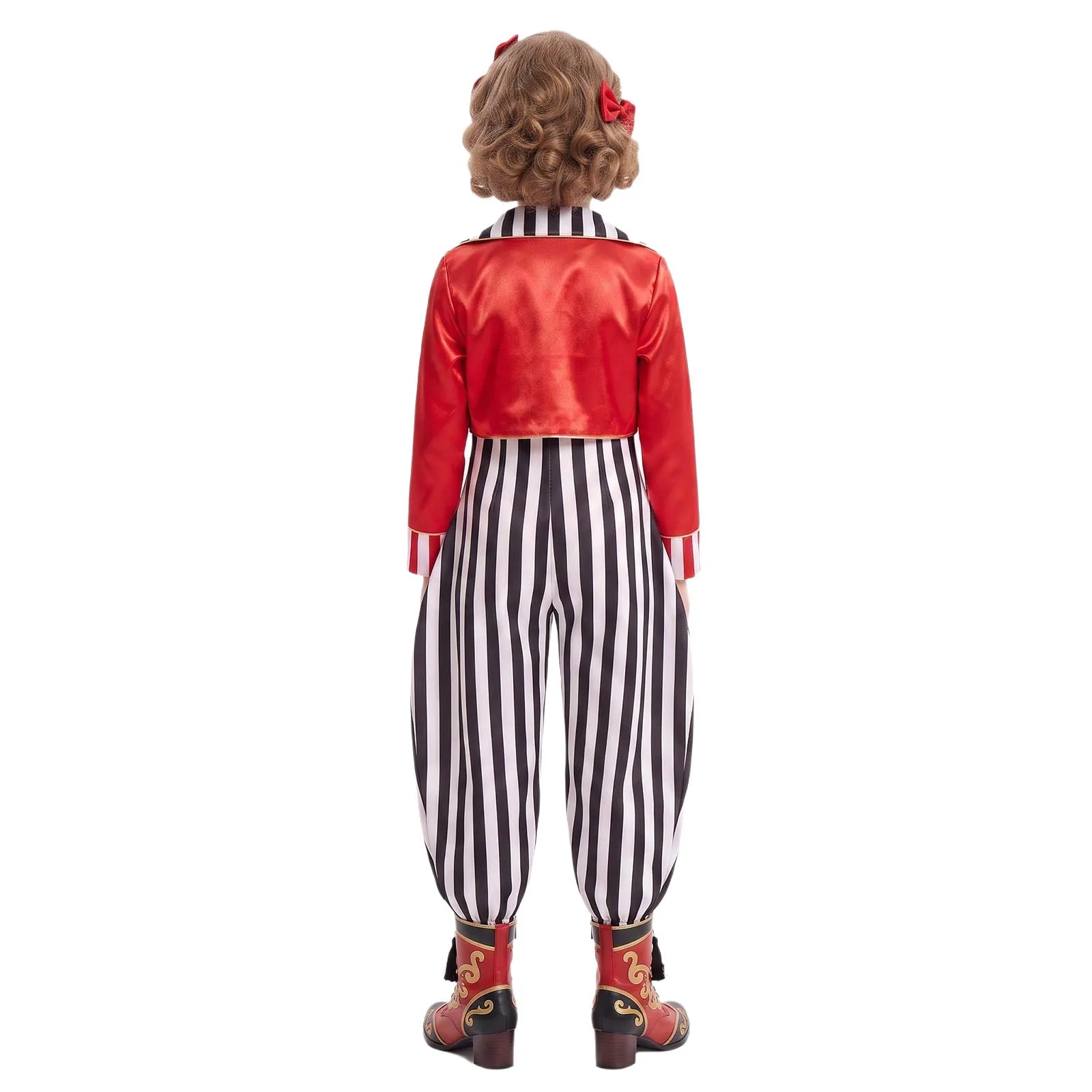 Kids Girls Boys Circus Ringmaster Costume Sleeveless Back Zipper Striped Jumpsuit with Sequin Long Sleeve Satin Jacket Outfit
