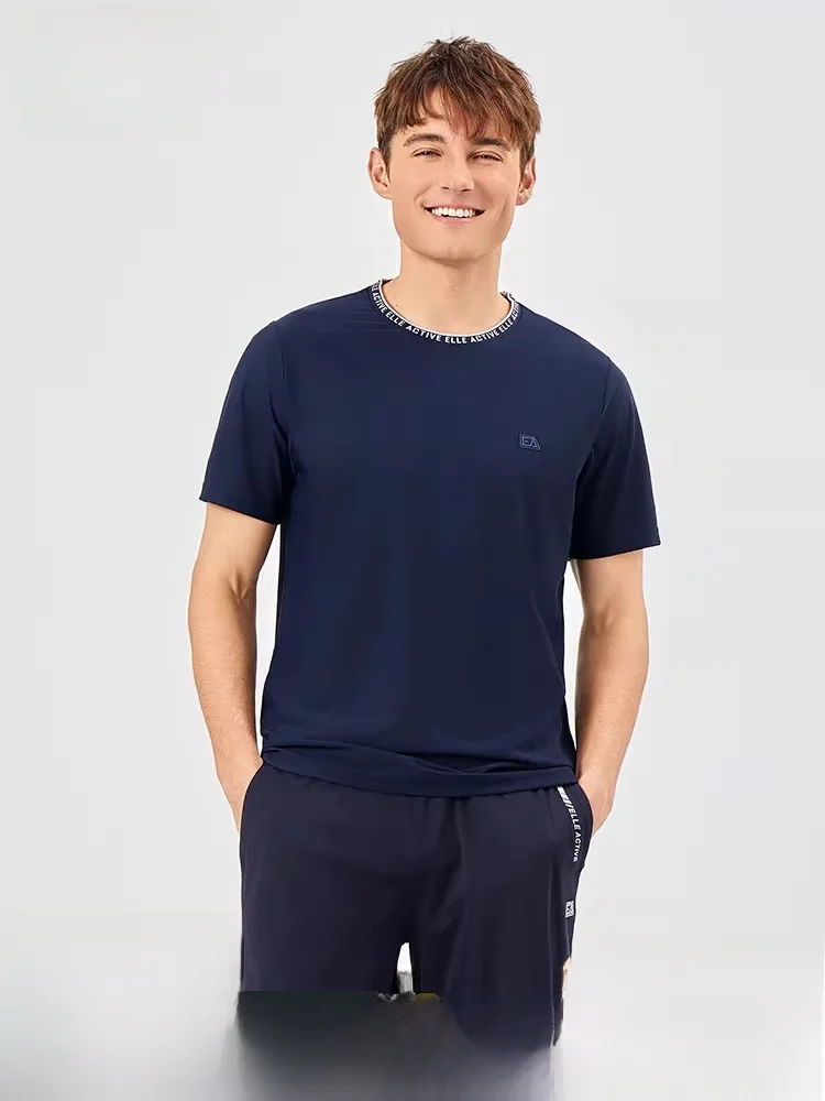 

ELLE Active Men's Spor Casual ort Sve round Ne T-irt Qui Dry Breathable Summer Top Dync Pique Fre Sle