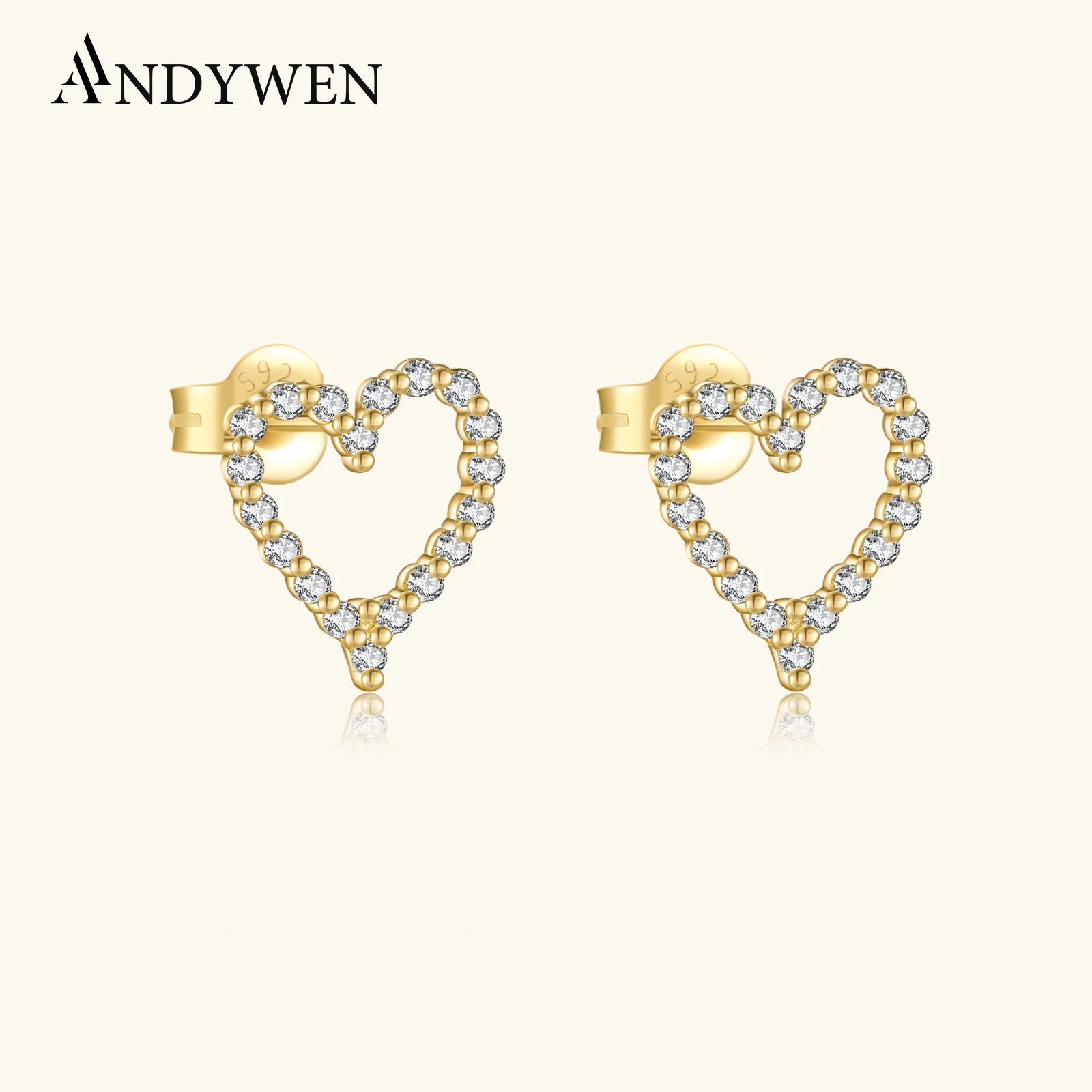 

ANDYWEN 925 Sterling Silver Clear Zircon Heart Love Hollow Out Stud Earring 2025 Dainty Trendy Gifts Women Fine Jewelry