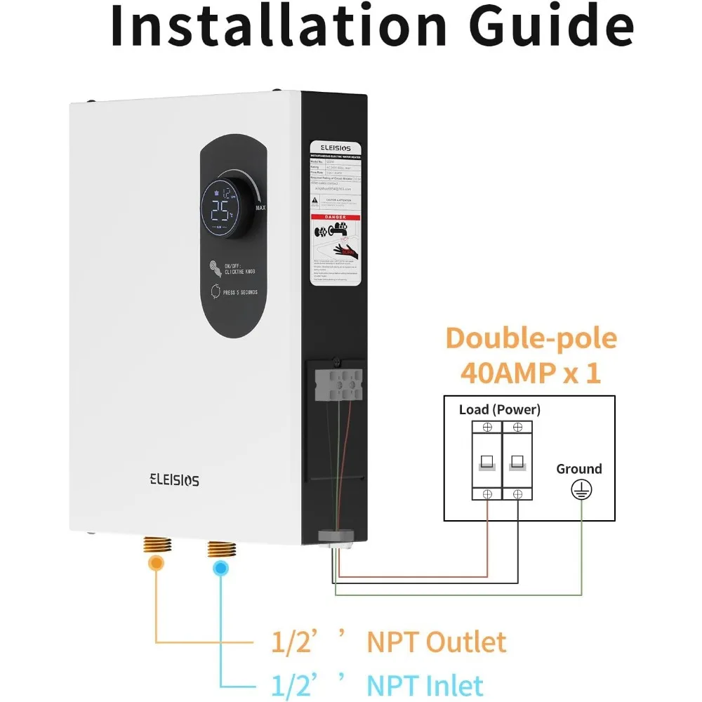 Electric Tankless Water Heater,9kw Self-Modulating Instant Water Heater With Digital Display,240v Water heater for Shower,White