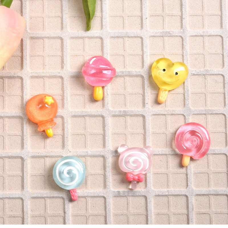 10pcs Mini Lollipop Resin Figurine Crafts Flatback Cabochon Ornament Findings Jewelry Making Hairwear Accessories