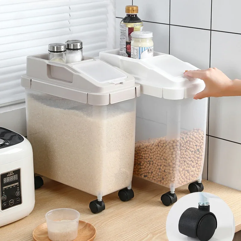 صندوق تخزين أرز بلاستيكي شفاف كبير، حاوية حبوب محكمة الغلق مقاومة للرطوبة لتخزين طعام المطبخ #4