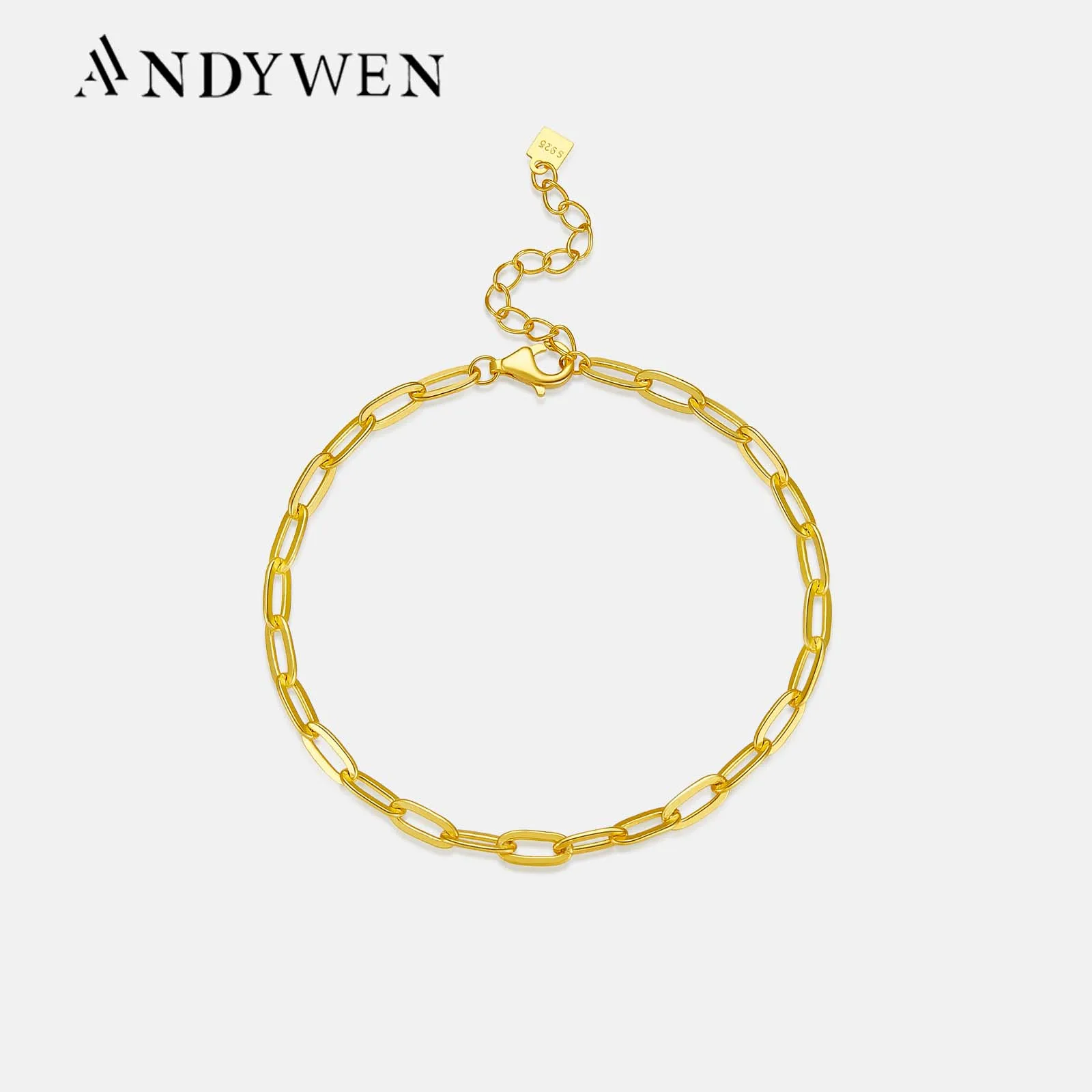 ANDYWEN Armband aus 925er-Sterlingsilber, Gold, Horoskop-Kette, verstellbar, quadratisch, Rock-Punk-Armreif, Damen, Rock, Punk, schlicht, edler Schmuck