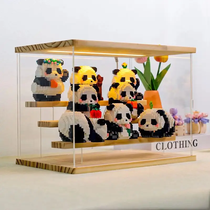 

Wooden Step Display Cabinet with Light Transparent Acrylic Dustproof Storage Box For Blind Box Toys, Car Models, Art Collections