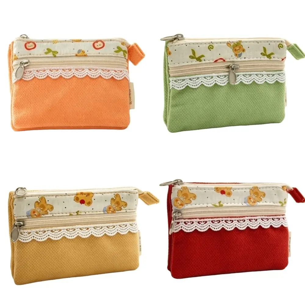 Cute Cartoon Bear Coin Purse Multi-Layer Waterproof Document Bag Zipper Card Holder Travel