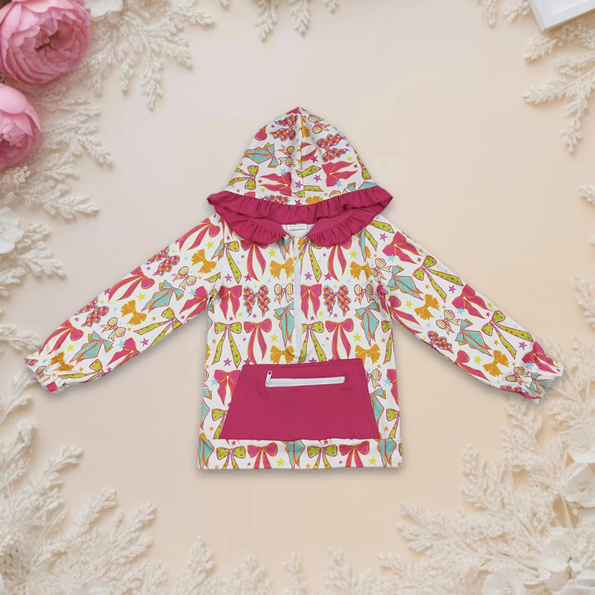 

Hot Sale Baby Girl Hoodies Top Fall Toddler Kids Jacket Long Sleeve Bows Stars Zipper Pocket Pullover Hooded Sweatshirt 3-16year