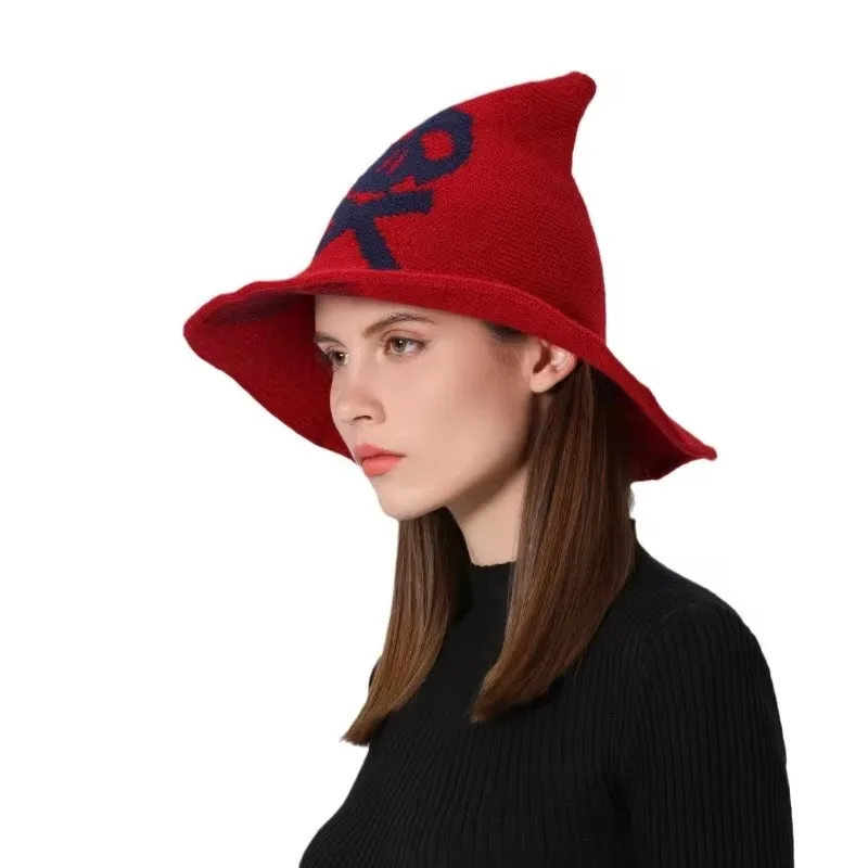 New Skull Witch Hat Vintage Women's Party Halloween Easter Wool Knit Mask Witch Hat Decoration Cosplay Performance Props view 2