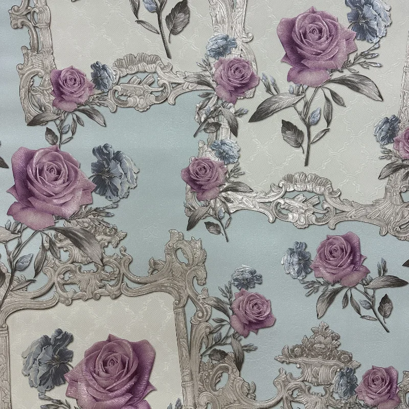 Teal Color Photowall Rose Flower Wallpaper Retro Floral PVC Wall Paper Roll Bedroom Backdrop Decor, Teal,Black,Green