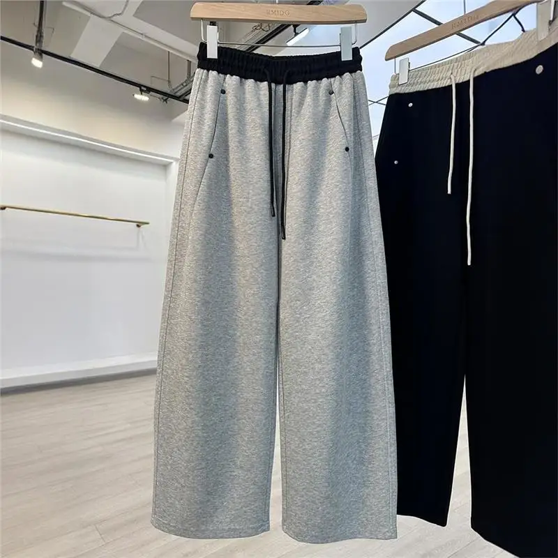 

Брюки с высокой талией и широкими штанинами, унисекс, в стиле колор-блок, повседневные, прямого кроя, в пол, весенняя новинка, мужские и женские