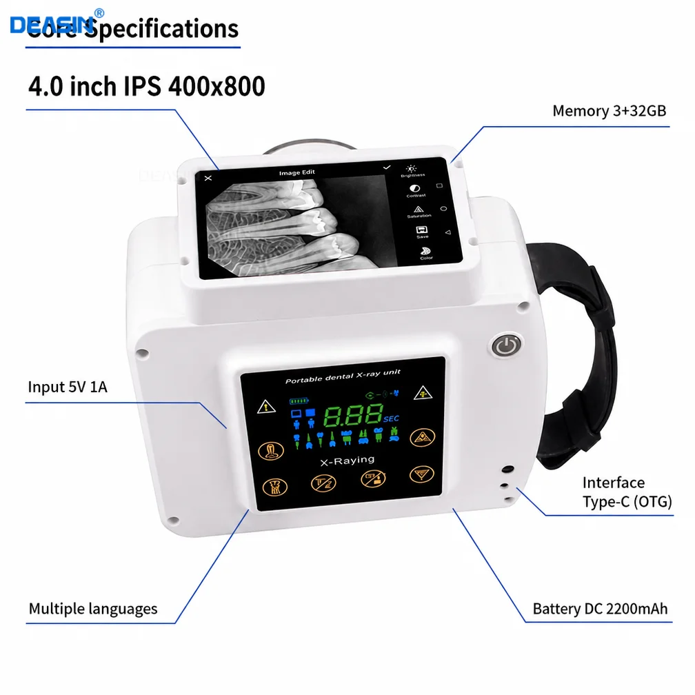 Portable Dental X-Ray Machine with Touch Screen Control Built-in Display & Digital Sensor 60KV High Frequency Dental X-Ray Unit