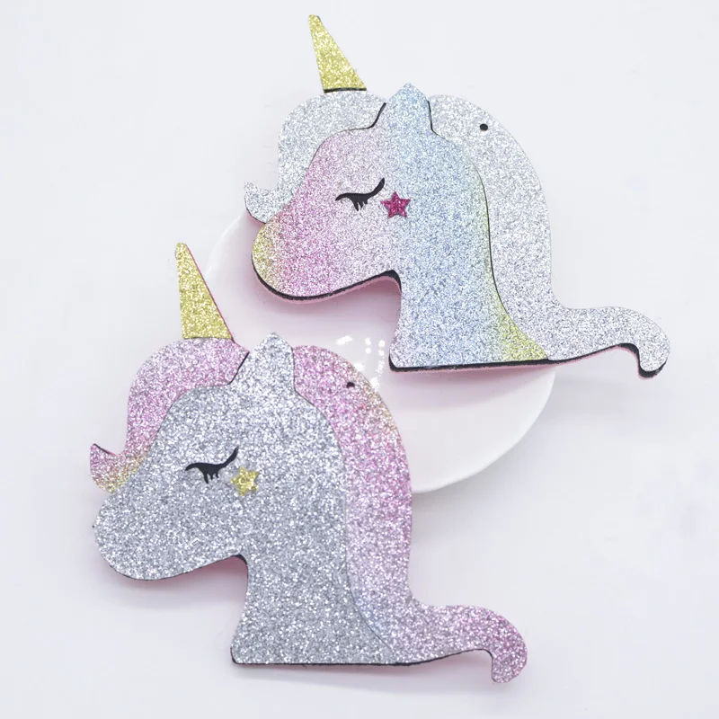 4Pcs 85*90mm Glitter Appliques Cartoon Unicorn Horse Patches for DIY Clothes Headwear Hair Clips Pendant Decor Accessories