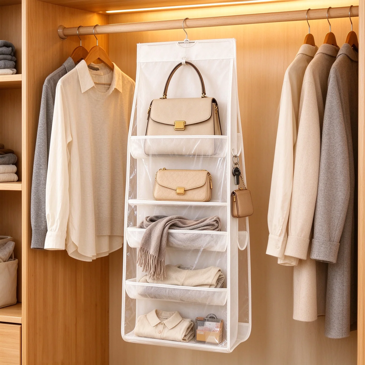 Storage bag multiple compartments layered hanging bag wardrobe hanging arrangement miscellaneous hanging bag storage wardrobe