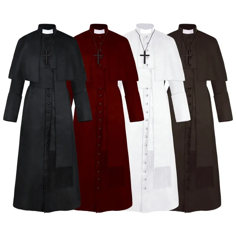 New Medieval Priest Costume Catholic Church Religious Roman Soutane Pope Pastor Father Cosplay Mass Missionary Robe Clergy for M