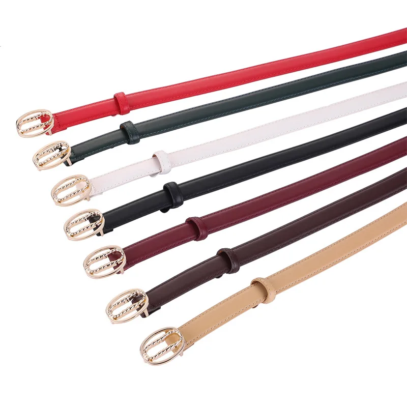 

Luxury Slim Leather Belt for Women Full-Grain Cowhide Adjustable Metal Snap Korean Style Office & Casual