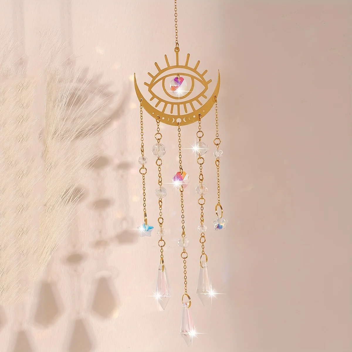 1pc gold flame moon crystal pendant sunlight catcher outdoor garden ab colour hanging decoration gift hanging ornament