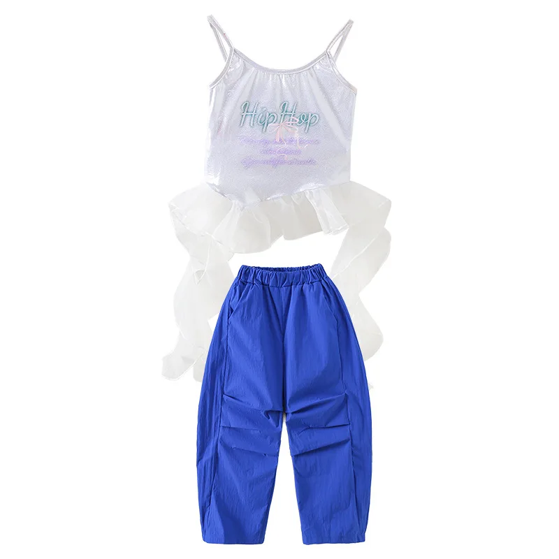 Vêtements de danse de rue pour filles, vêtements de danse Hip Hop, hauts de danse Jazz, pantalons bleus, Costume de spectacle sur scène, vêtements d'été pour spectacle de groupe, nouvelle collection