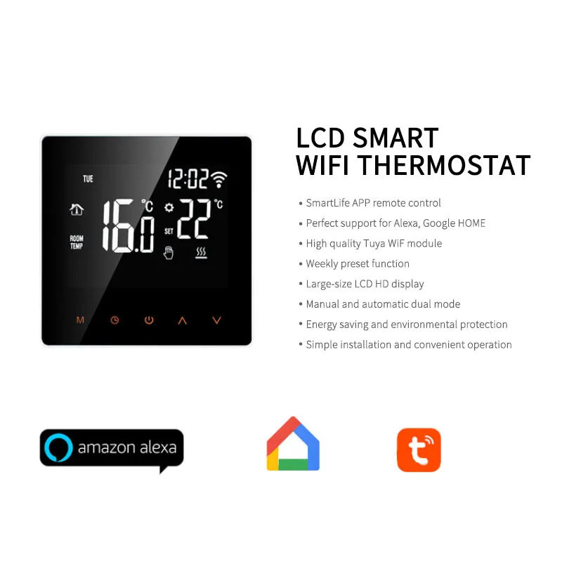 Wireless Thermostat Touch Screen Smart Tuya Room Heating And Water Wireless Remote Temperature Controller Support Alexa Google