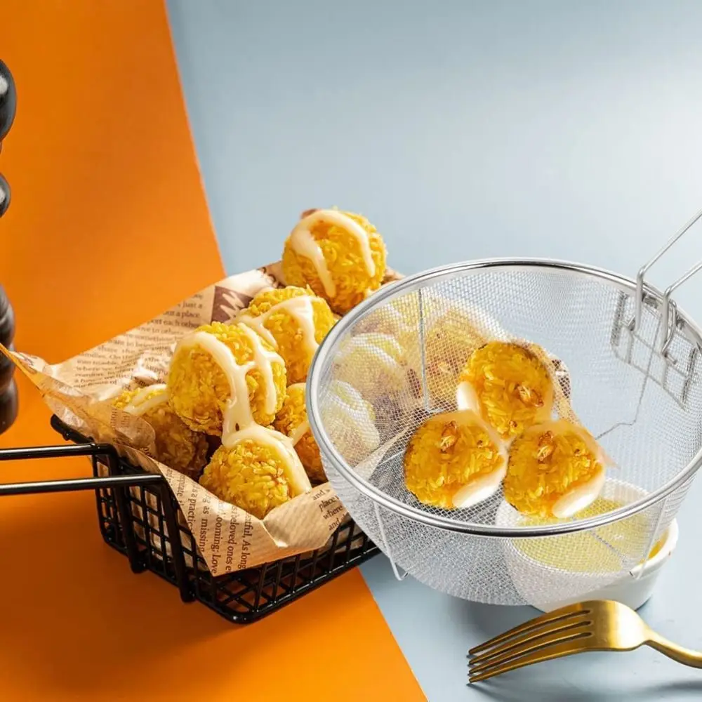 Onion Rings Home Deep Frying Stainless Steel with Handle Mesh Net Cooking Tools Filter Fry Basket Food Colander