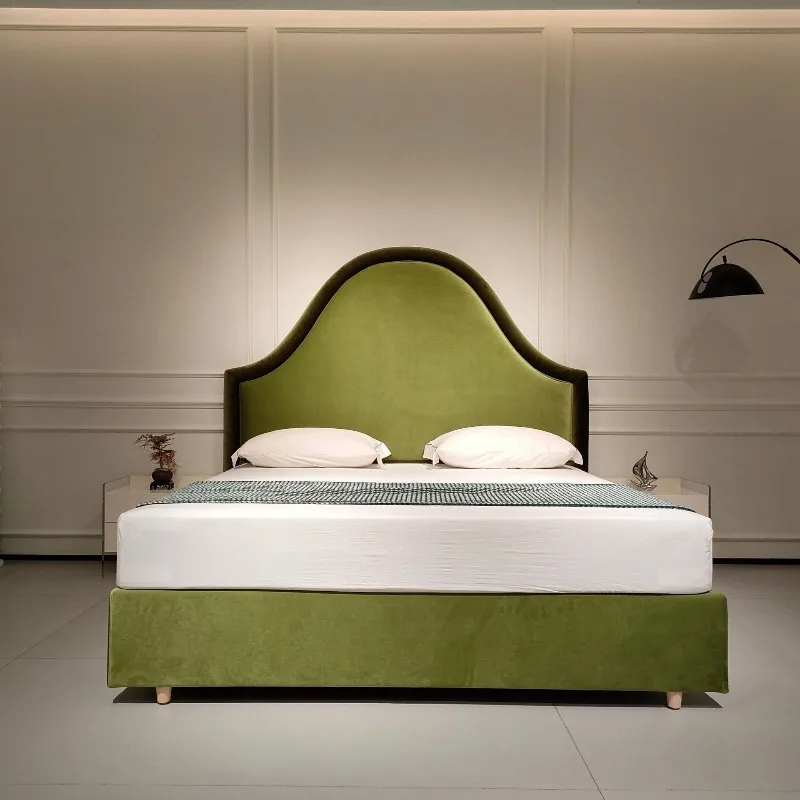 

French cream fabric bed retro green soft bag 1.8m double simple master bedroom