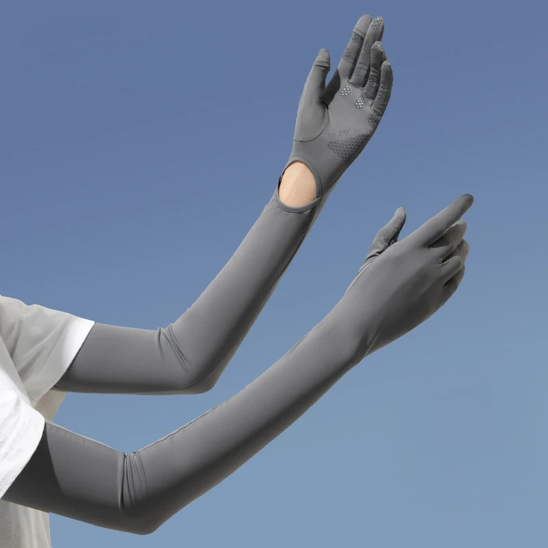 56.5 سنتيمتر المرأة الصيف الحرير الجليد واقية من الشمس UV حماية طويلة صدفي قفازات مرونة عدم الانزلاق التجفيف السريع UPF 50 + قابل للتعديل